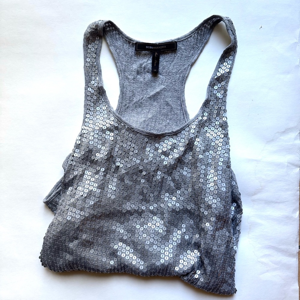 BCBG Silver Sequin Racerback Tank Top